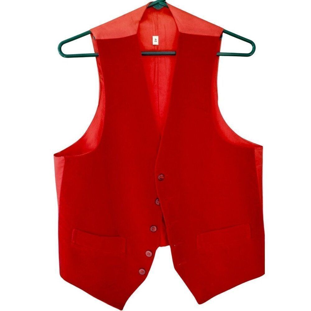 Vintage Mens Red Vest Size 40 Brushed Velour Christmas Holiday Theater New